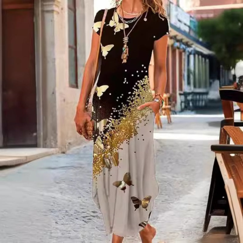 ✨Ženske dolge obleke s potiskanimi majicami-GR