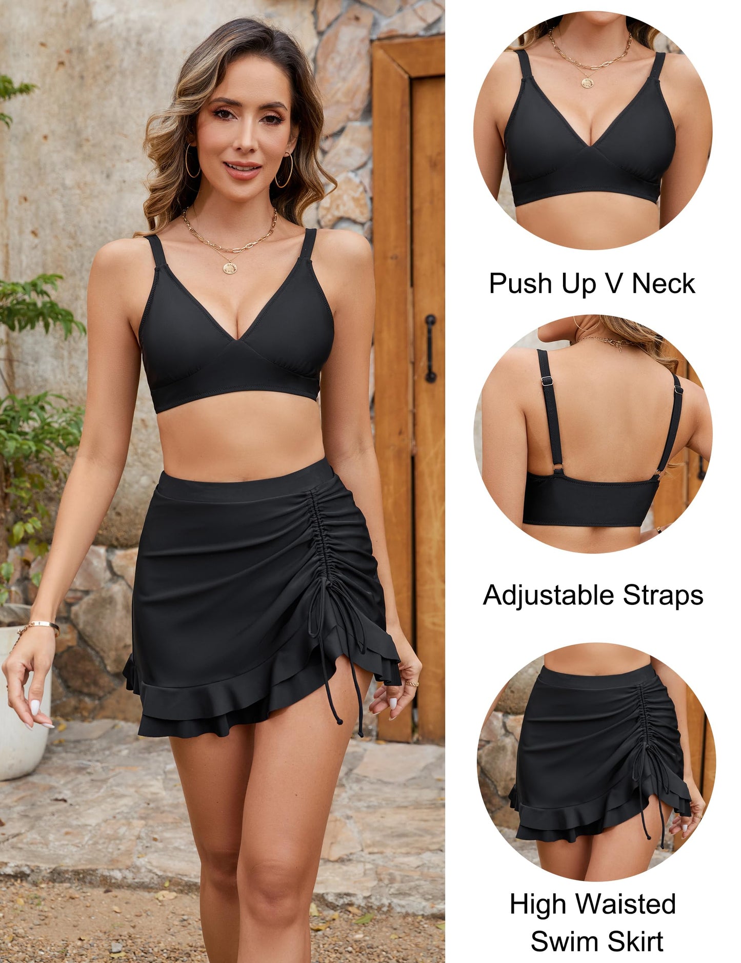 🔥👙Σετ μπικίνι με ψηλή μέση για γυναίκες με έλεγχο κοιλιάς και καρό💖-GR