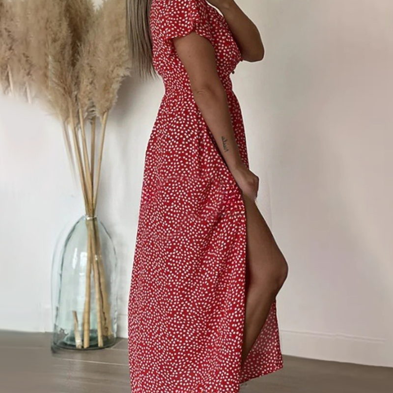 Σέξι γυναικείο μάξι φόρεμα με πλαϊνά σκισίματα-GR