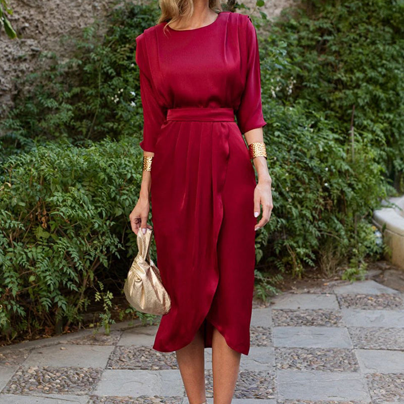 【S-4XL】👗Vienspalvė suknelė aukštu liemeniu🥰-LT