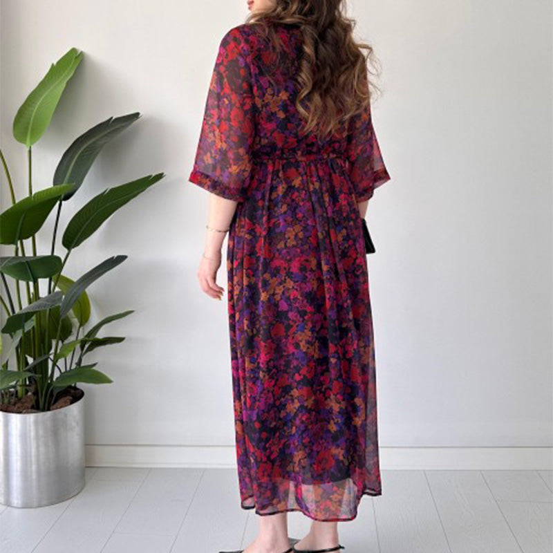 🌺 Elegantiška moteriška raštuota laisvalaikio stiliaus maksi suknelė-LT