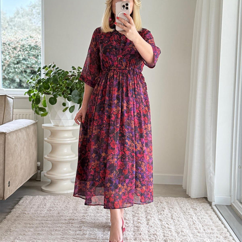 🌺 Elegantiška moteriška raštuota laisvalaikio stiliaus maksi suknelė-LT