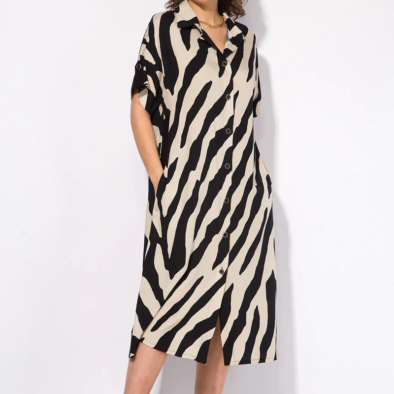 ✨🦓Obleka z V-izrezom, potiskanimi črtami in pasom-SI