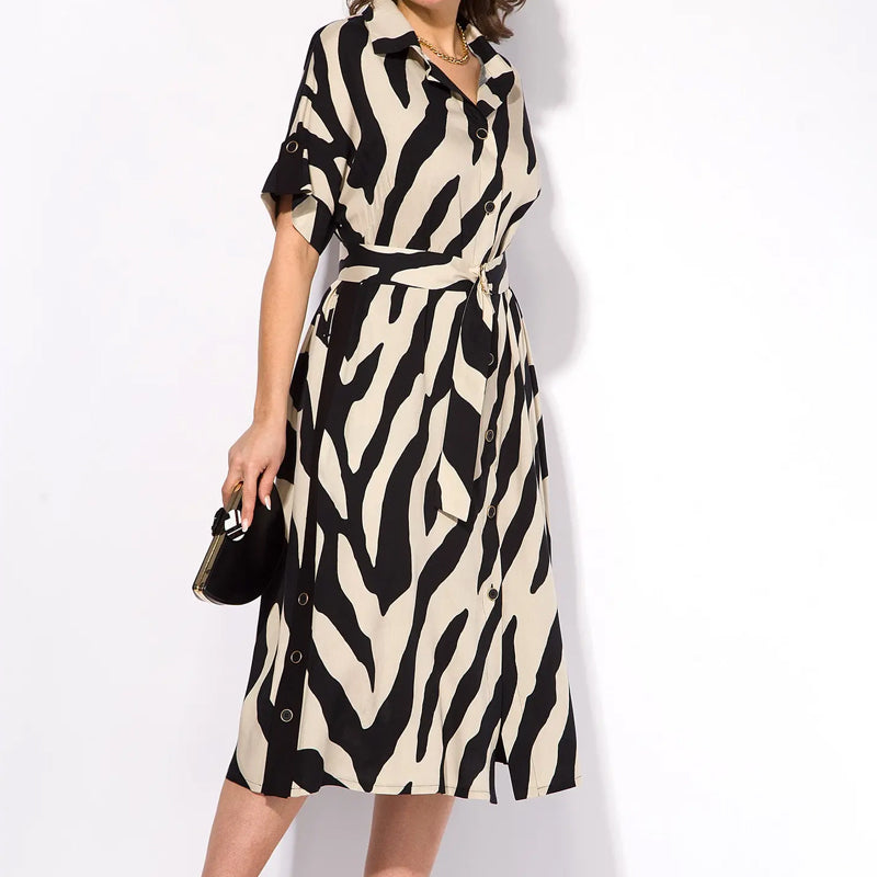 ✨🦓Obleka z V-izrezom, potiskanimi črtami in pasom-SI