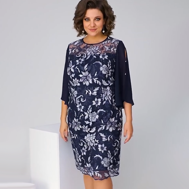 ✨Moteriška gėlėta midi ilgio suknelė su tinkliniu raštu-LT