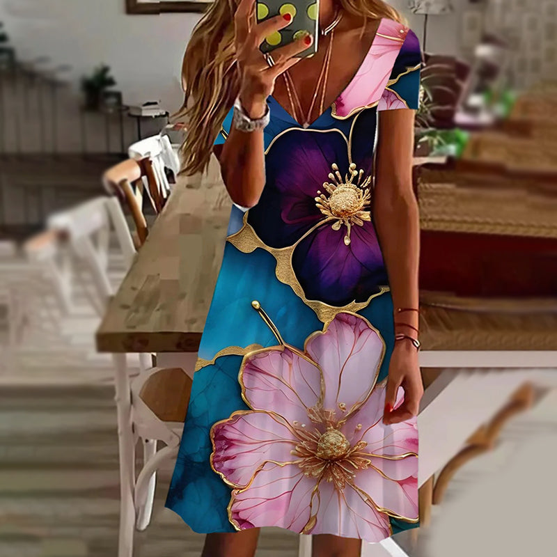 Κομψά γυναικεία φορέματα με τυπωμένο ντεκολτέ V-GR