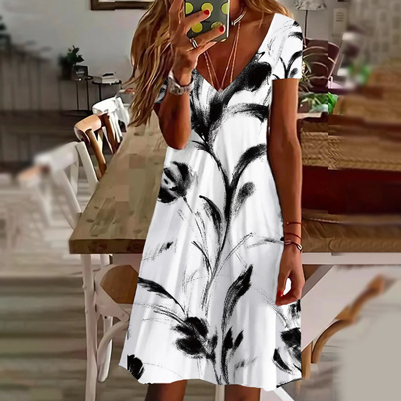 Κομψά γυναικεία φορέματα με τυπωμένο ντεκολτέ V-GR