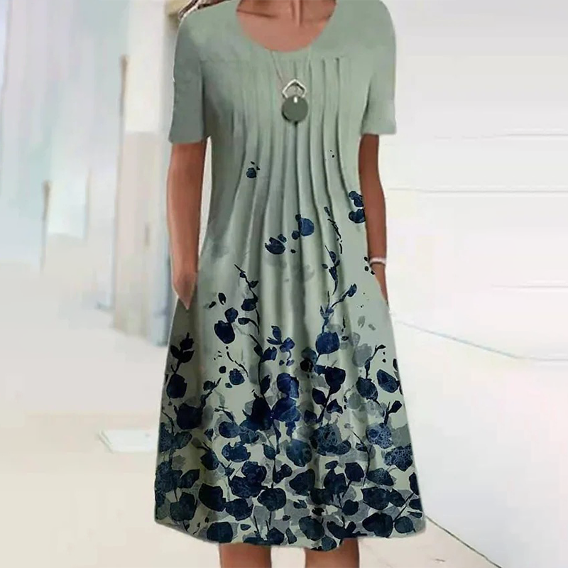 【S-3XL】👗Gėlėta suknelė su apvalia iškirpte-LT