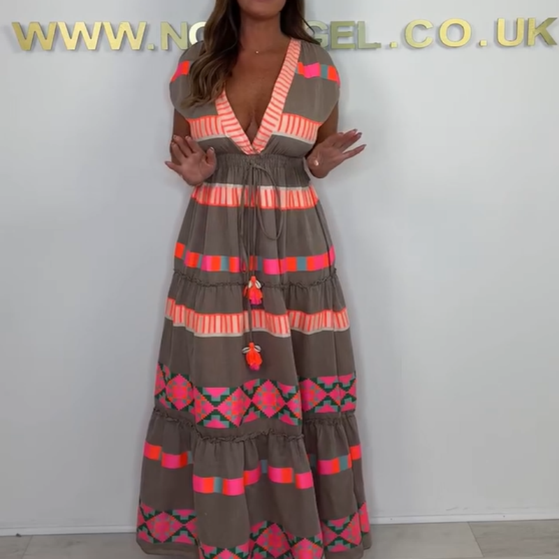 🔥 Ženska vintage črtasta obleka brez rokavov z V-izrezom