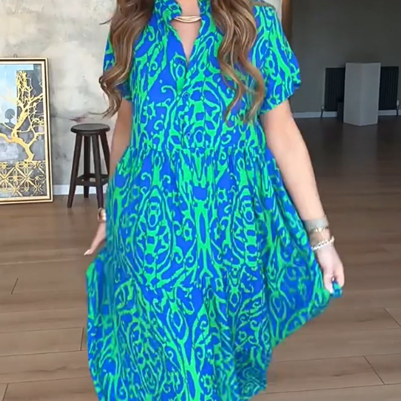 Γυναικείο μακρύ φόρεμα σε γραμμή Α με στάμπα-GR