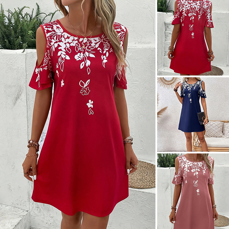 🌼【S-2XL】Midi obleka s cvetličnim potiskom in izrezanimi rokavi - GR