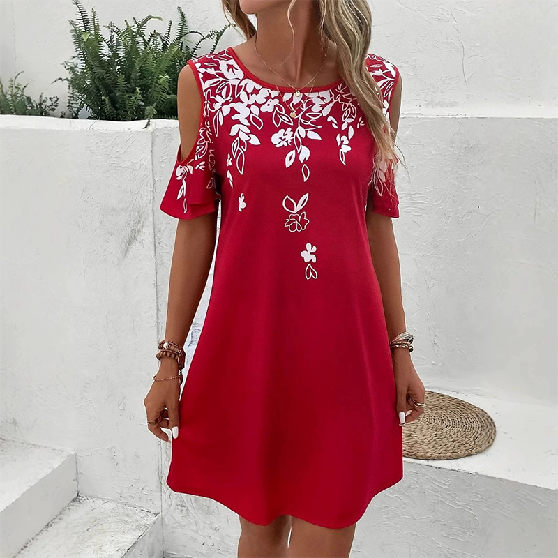 🌼【S-2XL】Midi obleka s cvetličnim potiskom in izrezanimi rokavi - GR
