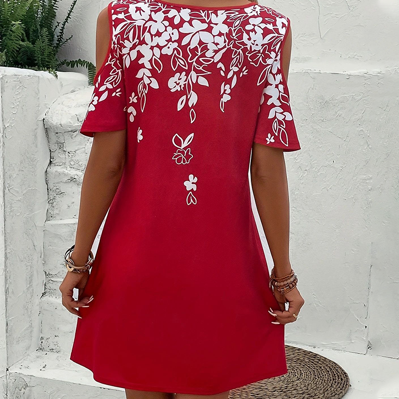 🌼【S-2XL】Midi obleka s cvetličnim potiskom in izrezanimi rokavi - GR