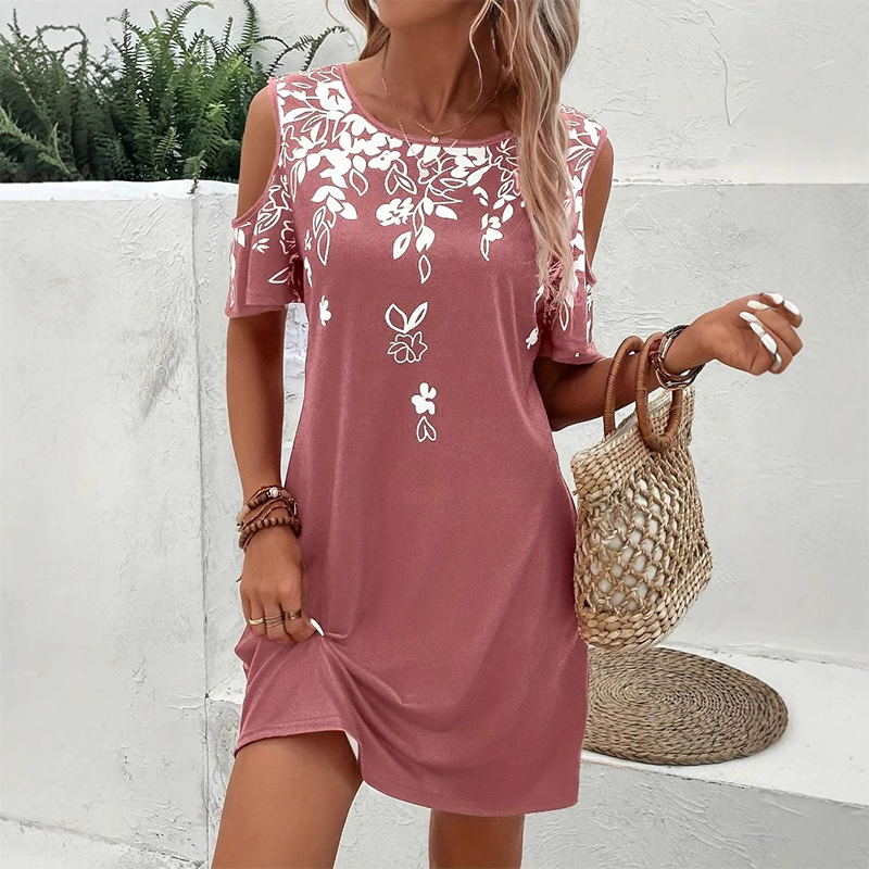 🌼【S-2XL】Midi obleka s cvetličnim potiskom in izrezanimi rokavi - GR