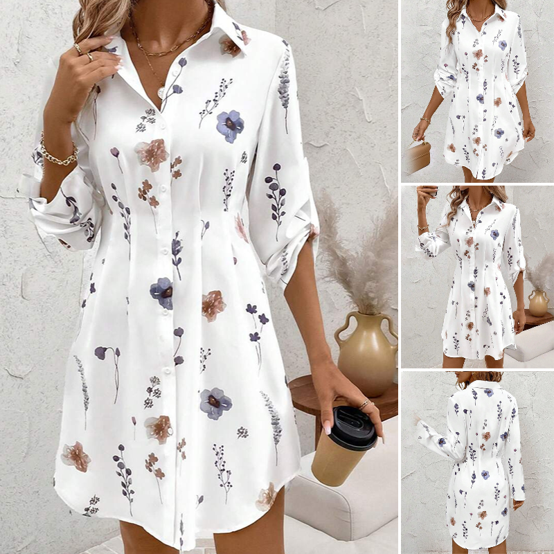 【S-XL】🌸Elegantna obleka A-kroja z dolgimi rokavi s cvetličnim potiskom - SI