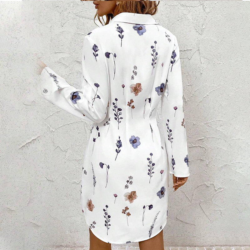 【S-XL】🌸Κομψό φόρεμα-πουκάμισο με φλοράλ στάμπα και μακριά μανίκια σε γραμμή Α-GR