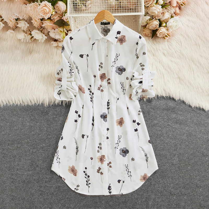 【S-XL】🌸Elegantna obleka A-kroja z dolgimi rokavi s cvetličnim potiskom - SI