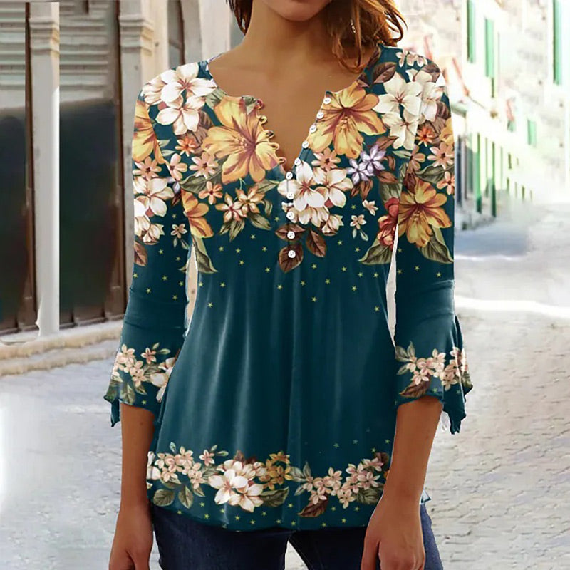 🔥Elegantna ženska bluza s cvetličnim vzorcem in V-izrezom - GR