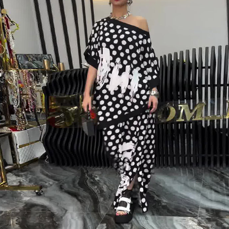 Σετ 2 τεμαχίων: oversized τοπ και παντελόνι με φαρδιά μπατζάκια για γυναίκες-GR