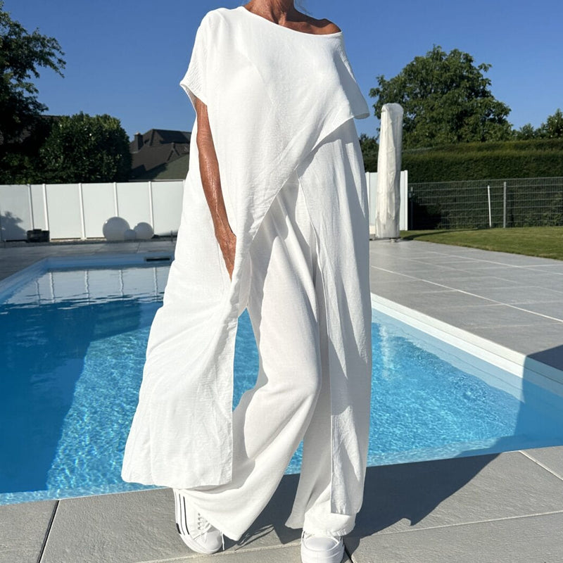 🌸Komplet enobarvne bluze in hlač z odkritimi rameni - GR