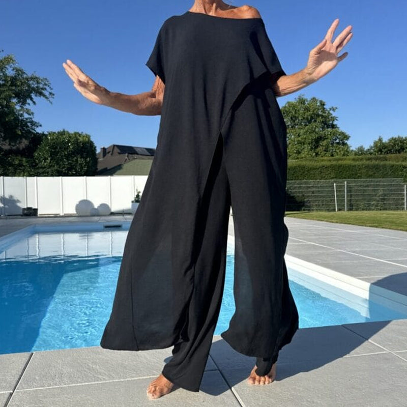 🌸Komplet enobarvne bluze in hlač z odkritimi rameni - GR