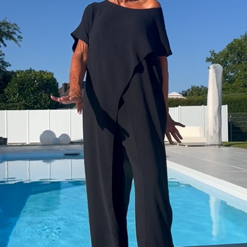🌸Komplet enobarvne bluze in hlač z odkritimi rameni - GR