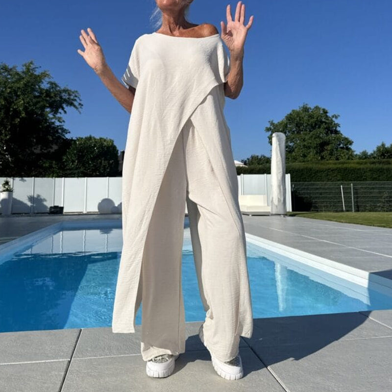 🌸Komplet enobarvne bluze in hlač z odkritimi rameni - GR