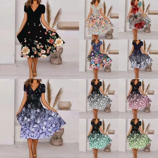 【S-4XL】🌺Ženska lepa obleka z V-izrezom in potiskom-SI