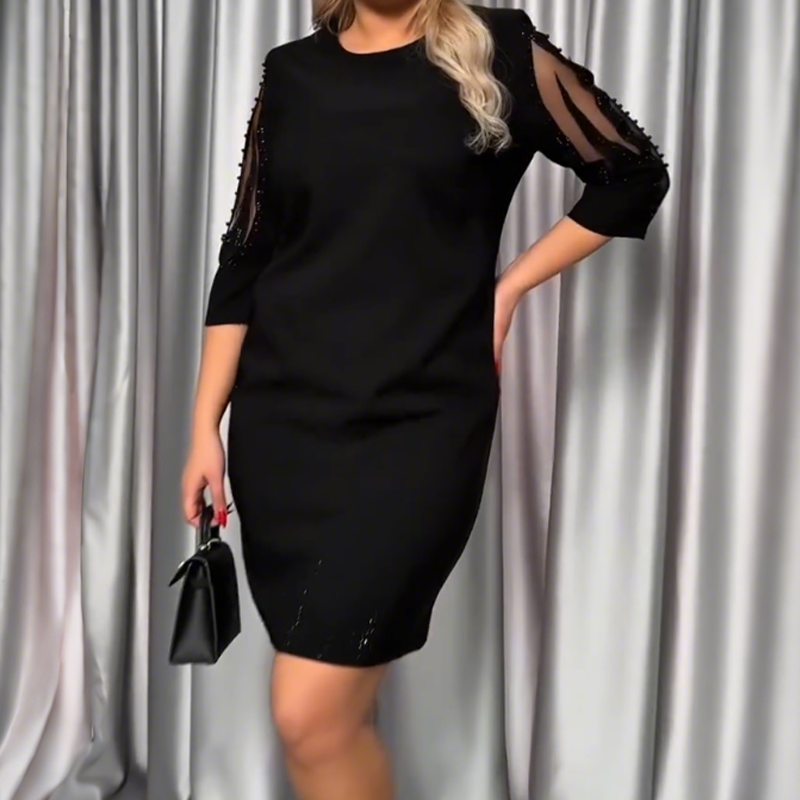 ✨Septynių ketvirčių rankovių suknelė, dekoruota kalnų krištolo nėriniais-LT