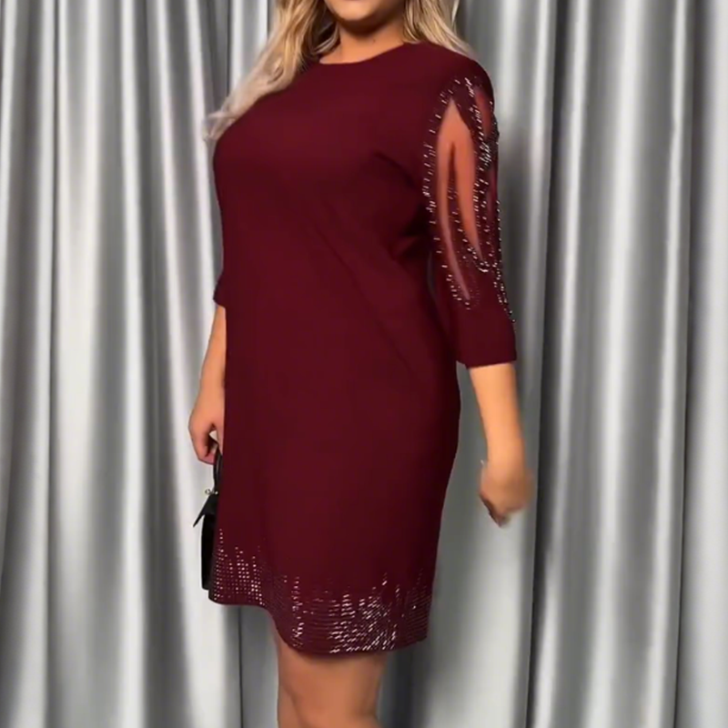 ✨Φόρεμα με μανίκια τριών τετάρτων και δαντέλα με στρας-GR