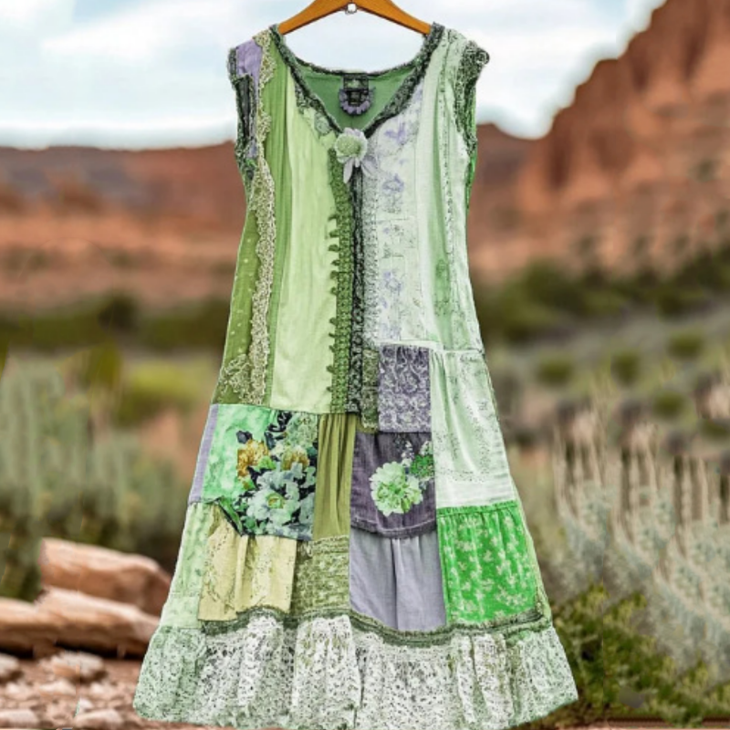 🔥 Γυναικείο vintage φόρεμα με φλοράλ στάμπα χωρίς μανίκια 🍃👗-GR