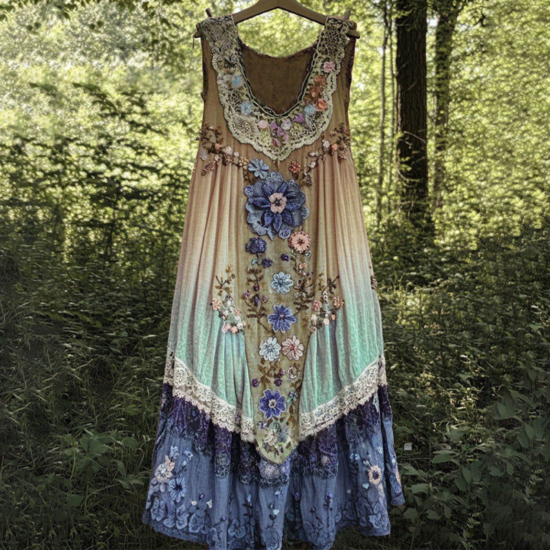 Φόρεμα μίντι με τρισδιάστατη εκτύπωση και λαιμόκοψη U-GR