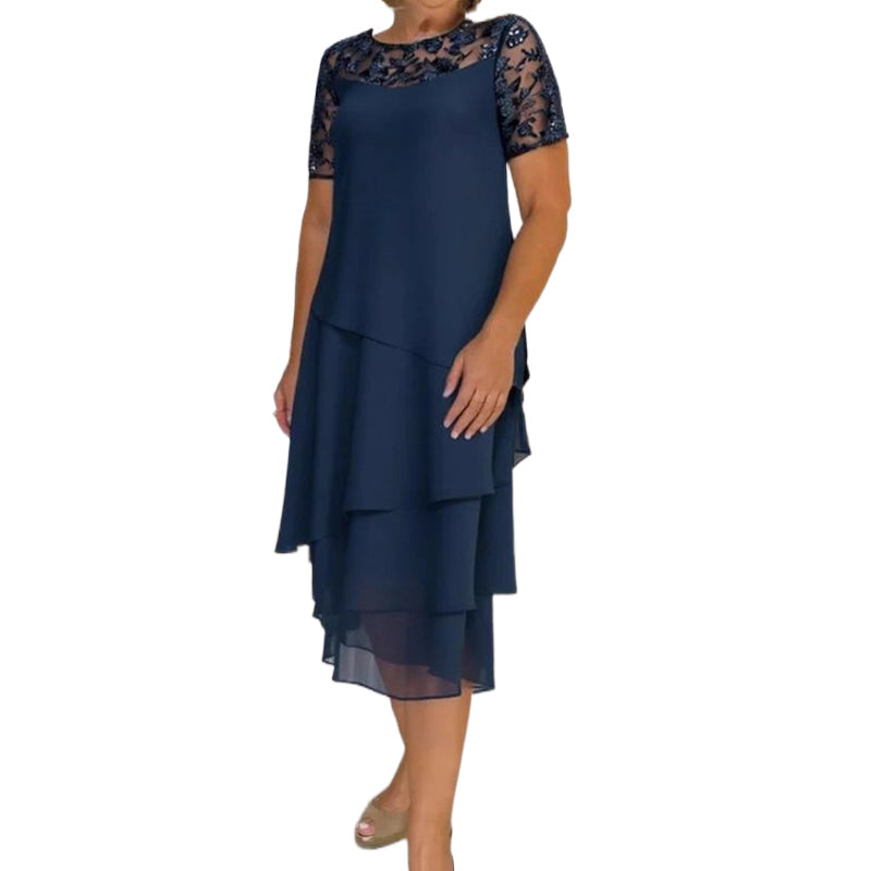 💖 [S-3XL] 👗✨️ Ženska večplastna mrežasta midi obleka A-kroja-SI