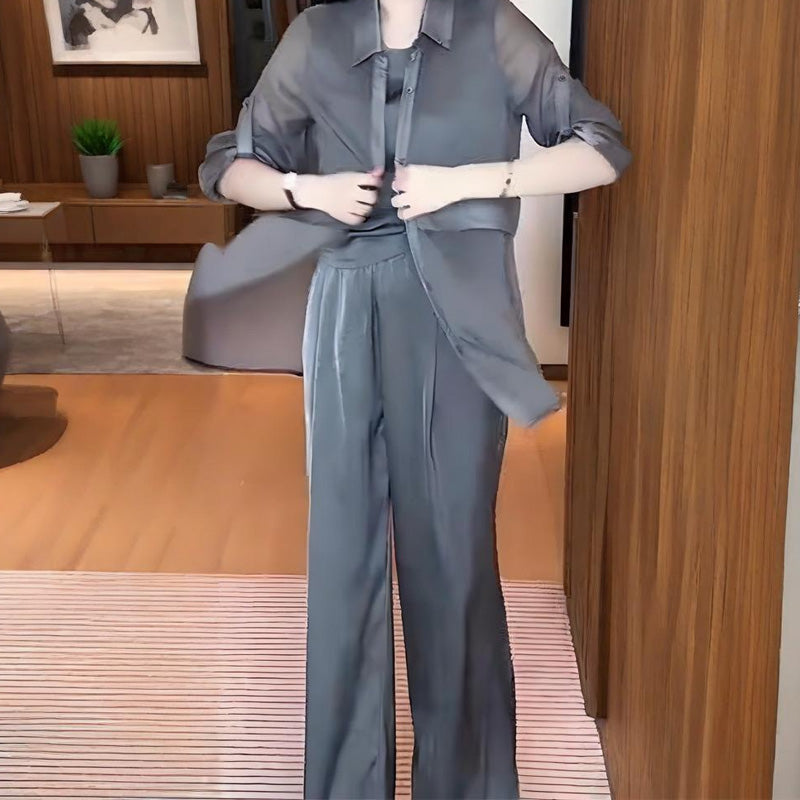 Ženski 3-delni komplet: majica, telovnik in hlače-SI