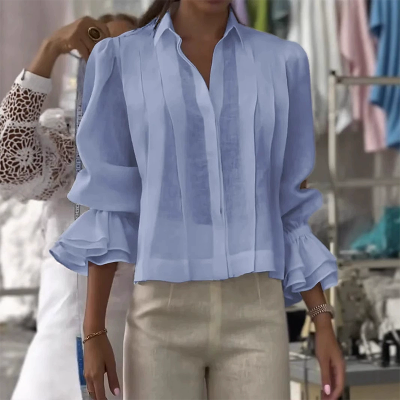 【S-3XL】✨🌼Κομψό πουκάμισο με βολάν και πλισέ σχέδιο-GR