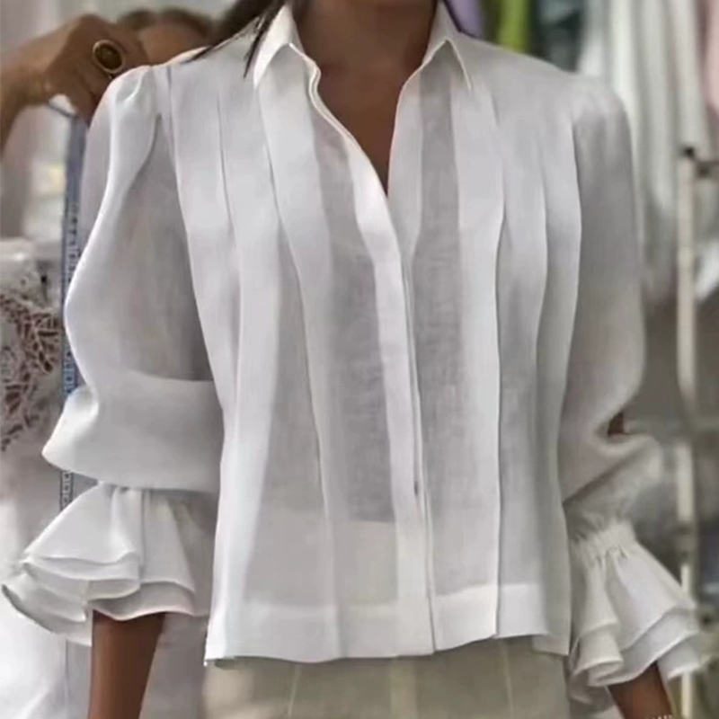 【S-3XL】✨🌼Κομψό πουκάμισο με βολάν και πλισέ σχέδιο-GR