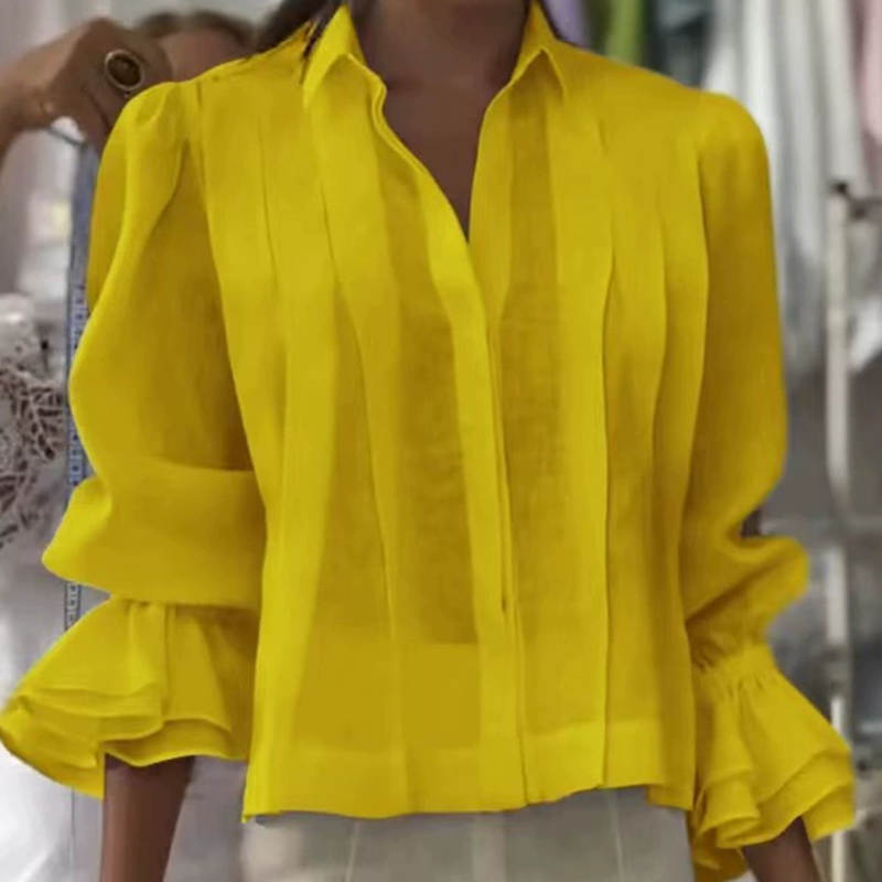 【S-3XL】✨🌼Κομψό πουκάμισο με βολάν και πλισέ σχέδιο-GR