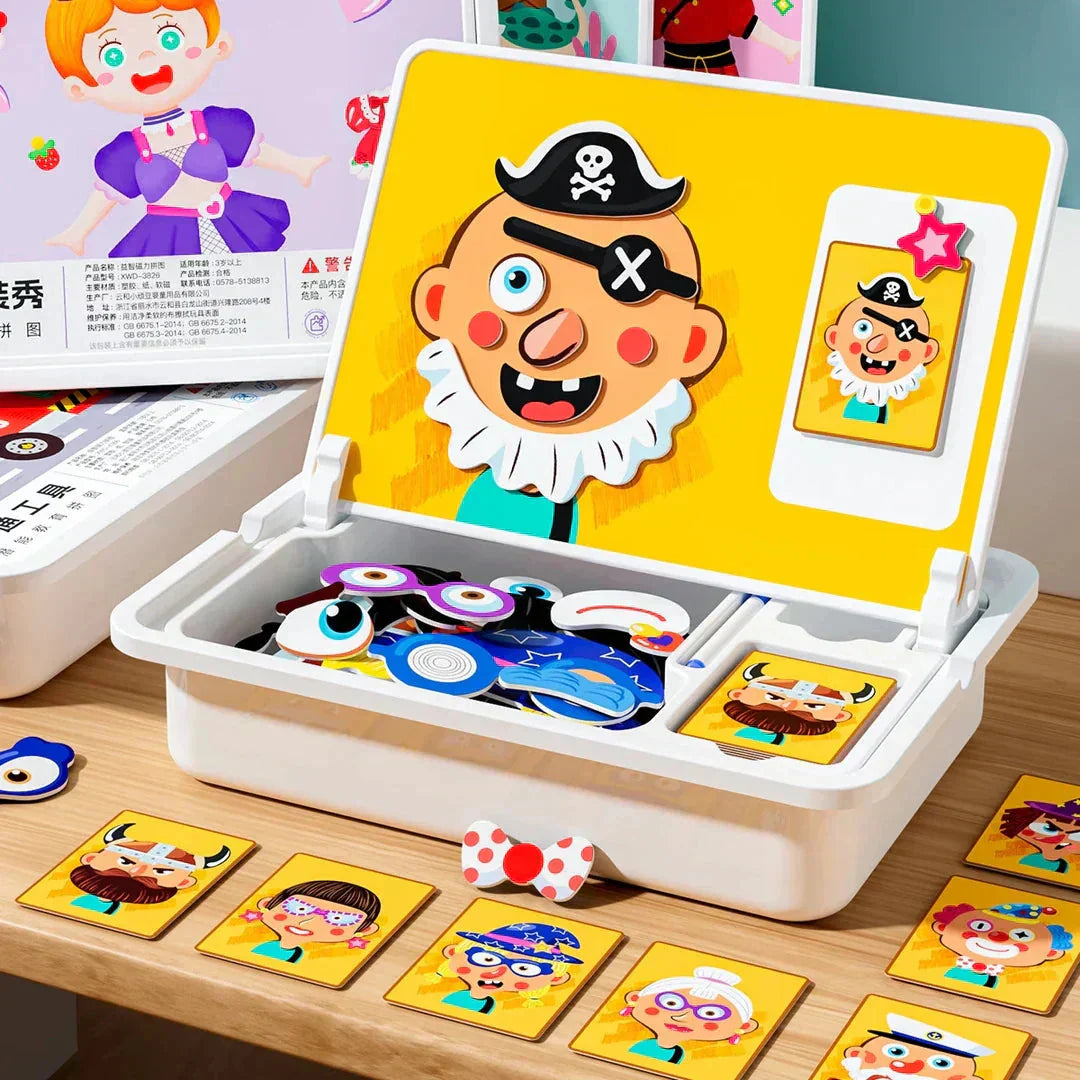 Magnetna sestavljanka za obraz, okrasite potovalno igro, dvostranske predšolske učne igrače za otroke-SI