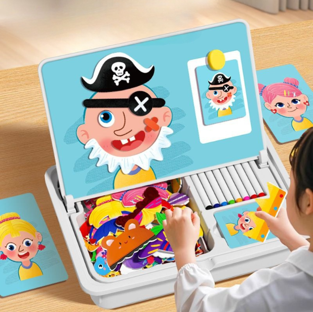Magnetna sestavljanka za obraz, okrasite potovalno igro, dvostranske predšolske učne igrače za otroke-SI