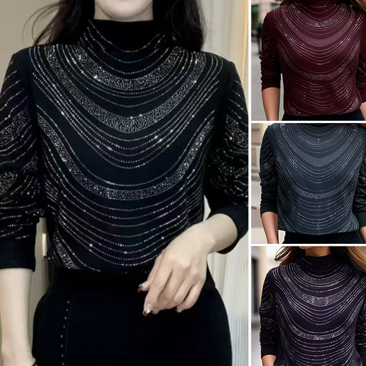 🎁💎Κομψή γυναικεία μπλούζα με μακριά μανίκια και παγιέτες-GR