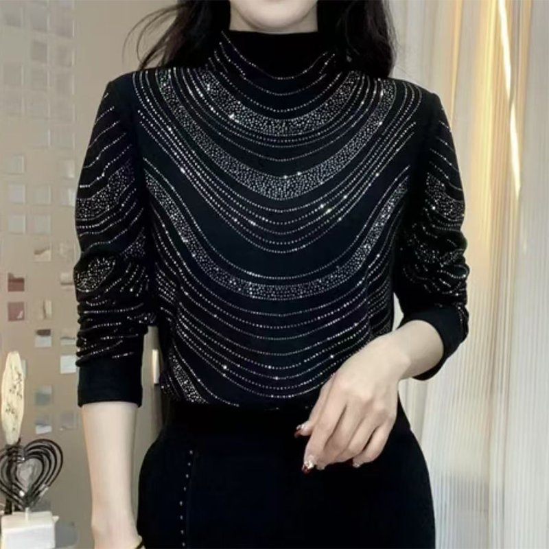 🎁💎Elegantiška moteriška palaidinė ilgomis rankovėmis ir blizgučiais-lt