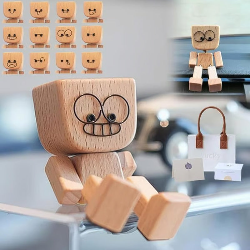 Adorable figurita de madera que se mueve con 12 expresiones faciales diferentes.-ES