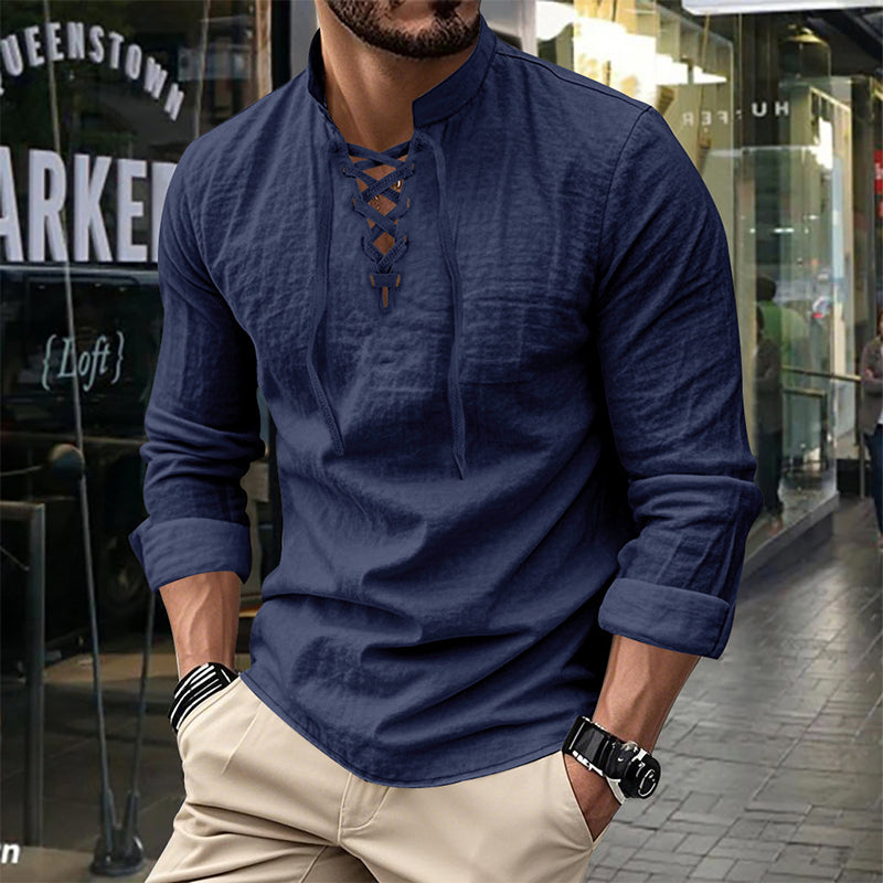 💎Camisa casual de color liso para hombre — Tejido de algodón transpirable ✨-ES