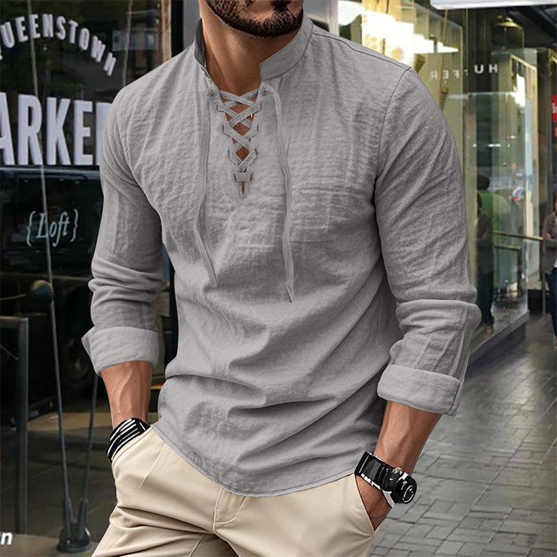 💎Camisa casual de color liso para hombre — Tejido de algodón transpirable ✨-ES