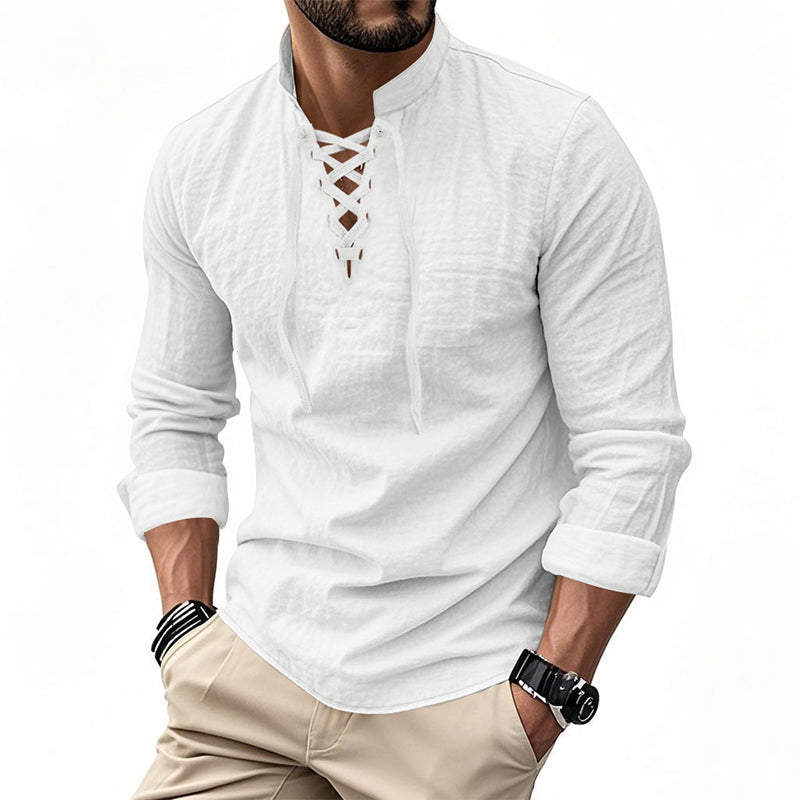 💎Camisa casual de color liso para hombre — Tejido de algodón transpirable ✨-ES