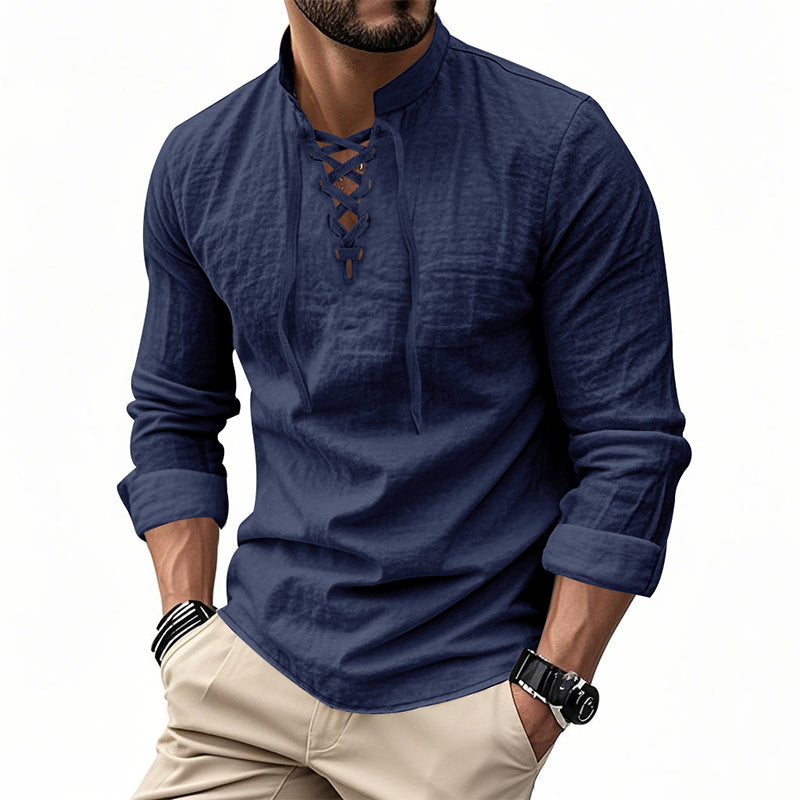 💎Camisa casual de color liso para hombre — Tejido de algodón transpirable ✨-ES