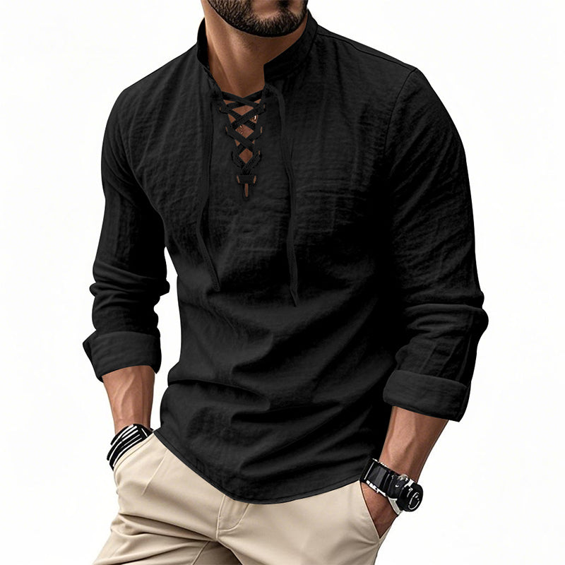 💎Camisa casual de color liso para hombre — Tejido de algodón transpirable ✨-ES