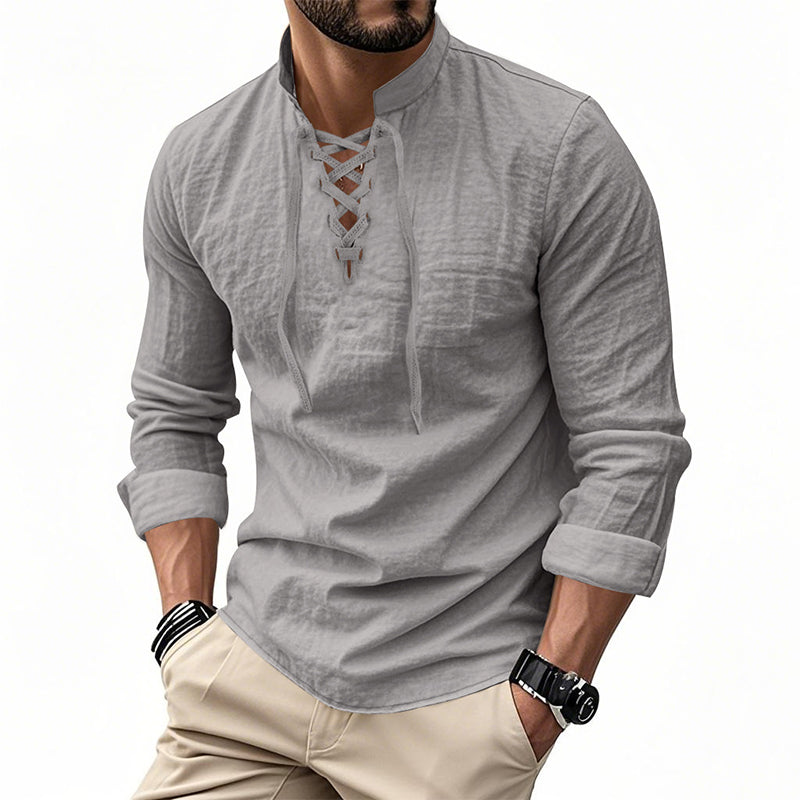 💎Camisa casual de color liso para hombre — Tejido de algodón transpirable ✨-ES
