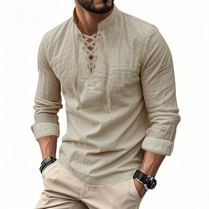 💎Camisa casual de color liso para hombre — Tejido de algodón transpirable ✨-ES