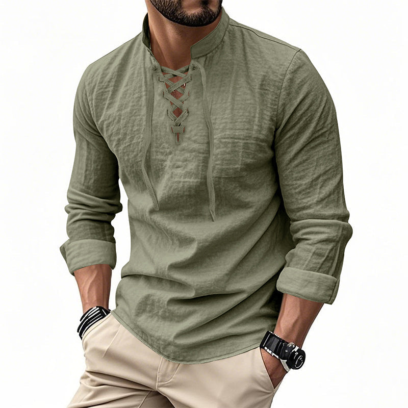 💎Camisa casual de color liso para hombre — Tejido de algodón transpirable ✨-ES